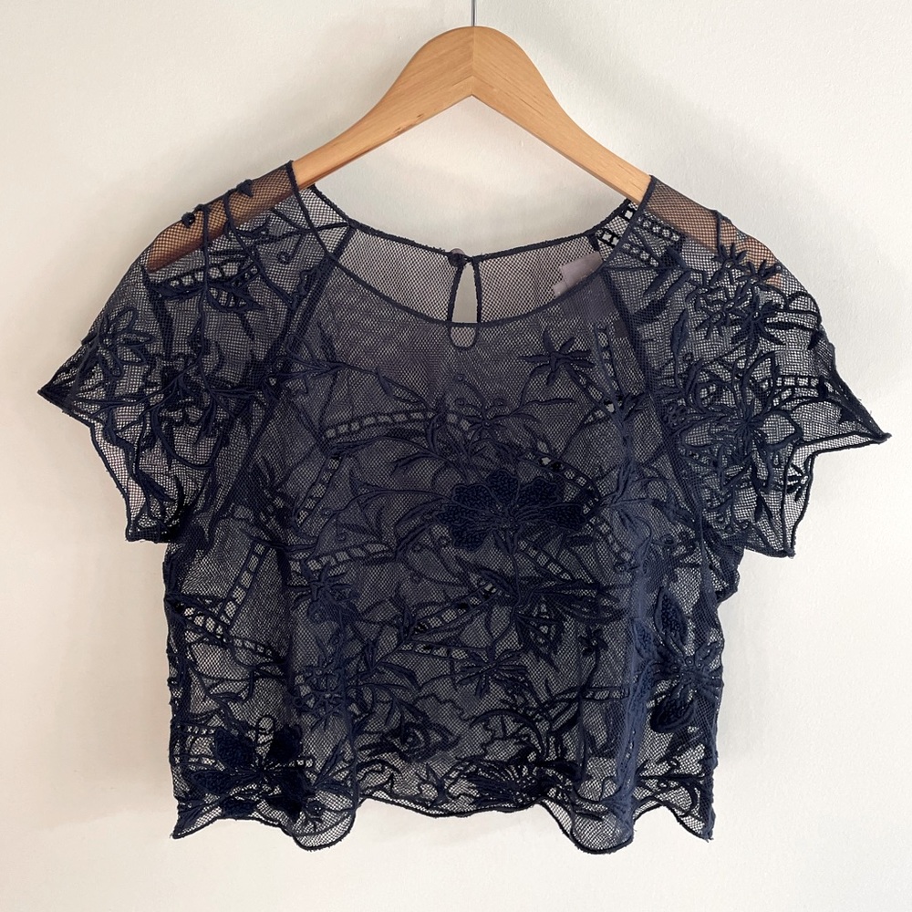 Anthropologie Navy Lace Crop Top